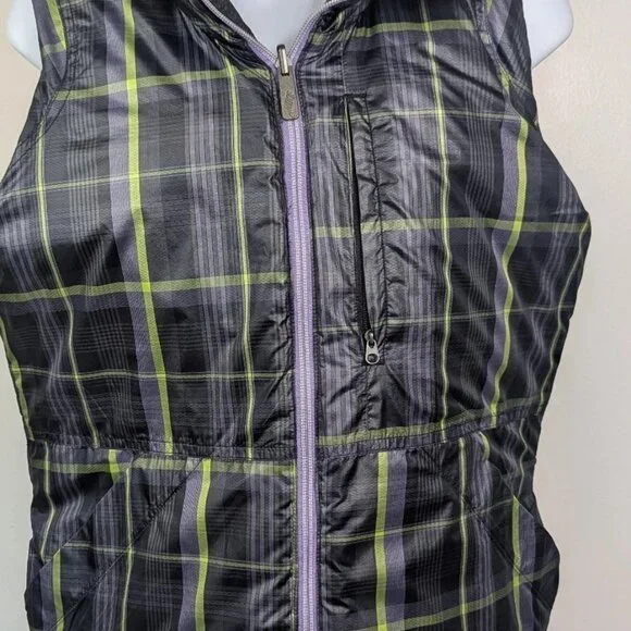 Nike Women’s M Reversible Golf Vest Gray Purple Green Plaid Full Zip Pocket Hood - Picture 3 of 10